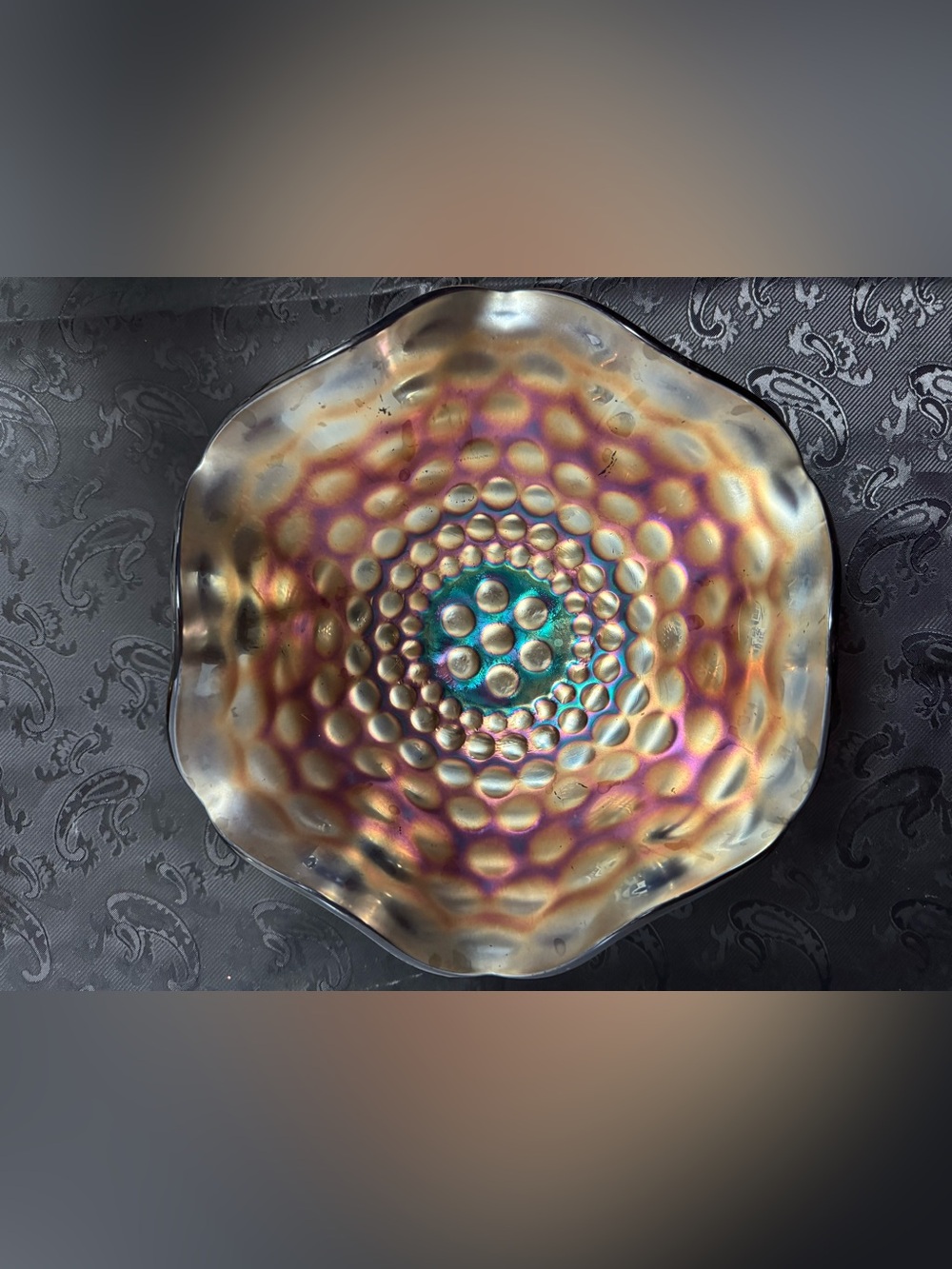 Iridescent Multicolor Decorative Glass Art Bowl - Teal, Purple & Gold